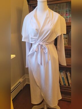 Revamped White Draped Open-Front Wrap-maxi-dress